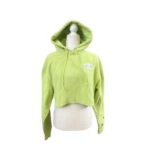 Champion Lime Green Unisex Cropped Hooded Sweatshirt Small